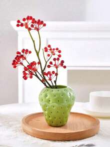 1 个草莓形花瓶 - 北欧植物风格，柔和的马卡龙色调，纹理种子细节，适合鲜花和多肉植物，装饰厨房和餐桌，非常适合生日、乔迁和所有季节的礼物