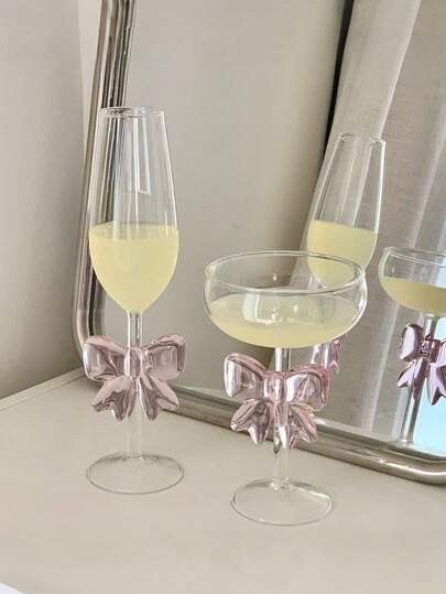 1pc Elegant Stemmed Glass With Romantic Bow Decoration, 3D Butterfly Design, Ideal For Champagne Tasting, Girls' Nights, Cocktail Mixing - A Perfect Gift For Lovers Of Refined Living