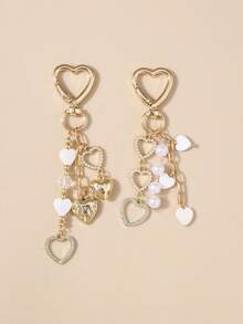 1pc Creative Faux Pearl Tassel Hollow Heart Key Chain, Everyday Accessory Car Accessories Bag Charm Backpack For School - Multicolor - View 1