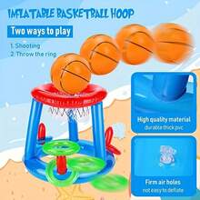 5pcs Portable Inflatable Basketball Hoop Set For Swimming Pool Party, Includes Inflatable Basketball, Suitable For Adult Family Entertainment, Outdoor Leisure, Summer Party, Beach, Lake And Other Water Activities - Type a - View 2