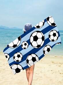 1 Stück Fußball blau gestreiftes Strandtuch, Oversized superweiches Mikrofaser Stranddecke mit starker Wasseraufnahme, geeignet für Reisen, Schwimmbad, Tauchen, Surfen, Yoga, Camping, Strandaccessoire, Strandutensilien, in verschiedenen Farben erhältlich, Poolschwimmer