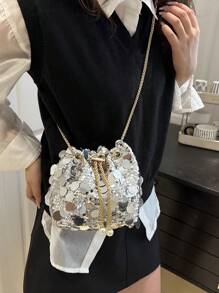 Fashionable Niche Sequin Chain Bag For Women In The Summer Of 2025, New Bucket Bag, Crossbody Bag, Fashionable And Personalized Shoulder Bag