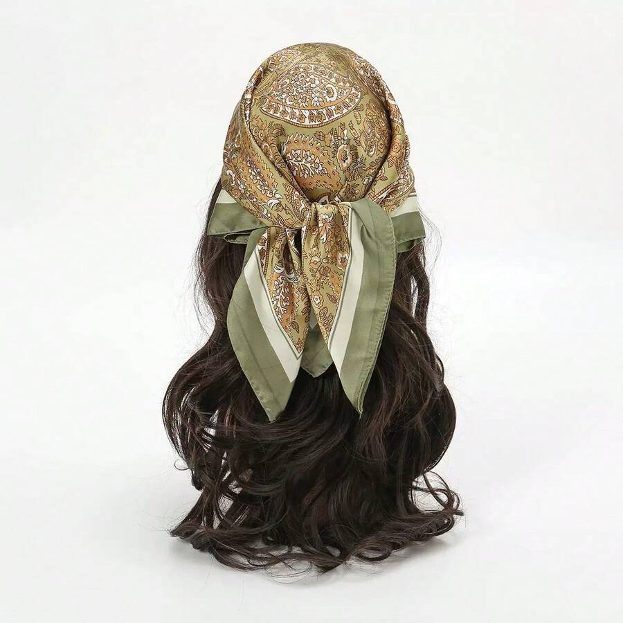 1 件女士波西米亚风格优雅佩斯利印花 70*70 厘米缎面围巾，日常穿着