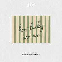 1pc, Unframed, How Lucky Are We - Green Striped Romantic Quote Poster, Lucky Love Print, Romantic Wall Art, Pastel Couple Gift, Emotional Home Art, Canvas Art For Living Room, Bedroom, Kitchen, Office, Cafe, Bar, Hallway, Home And Room Decoration