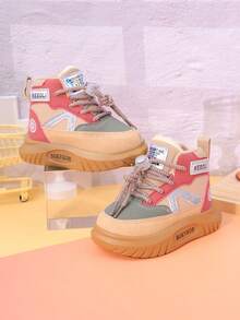 儿童鞋春季新款防滑宝宝幼儿女童运动鞋中童休闲帆布鞋高帮系带婴幼儿跑步鞋学生运动鞋 - 卡其色 - 查看 4