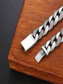 1 pièce Bracelet large chaîne cubaine plaqué argent sterling S925, style minimaliste polyvalent unisexe, pour la décoration quotidienne, cadeau pour la famille, les amis, le petit ami/la petite amie, la Saint-Valentin, Noël