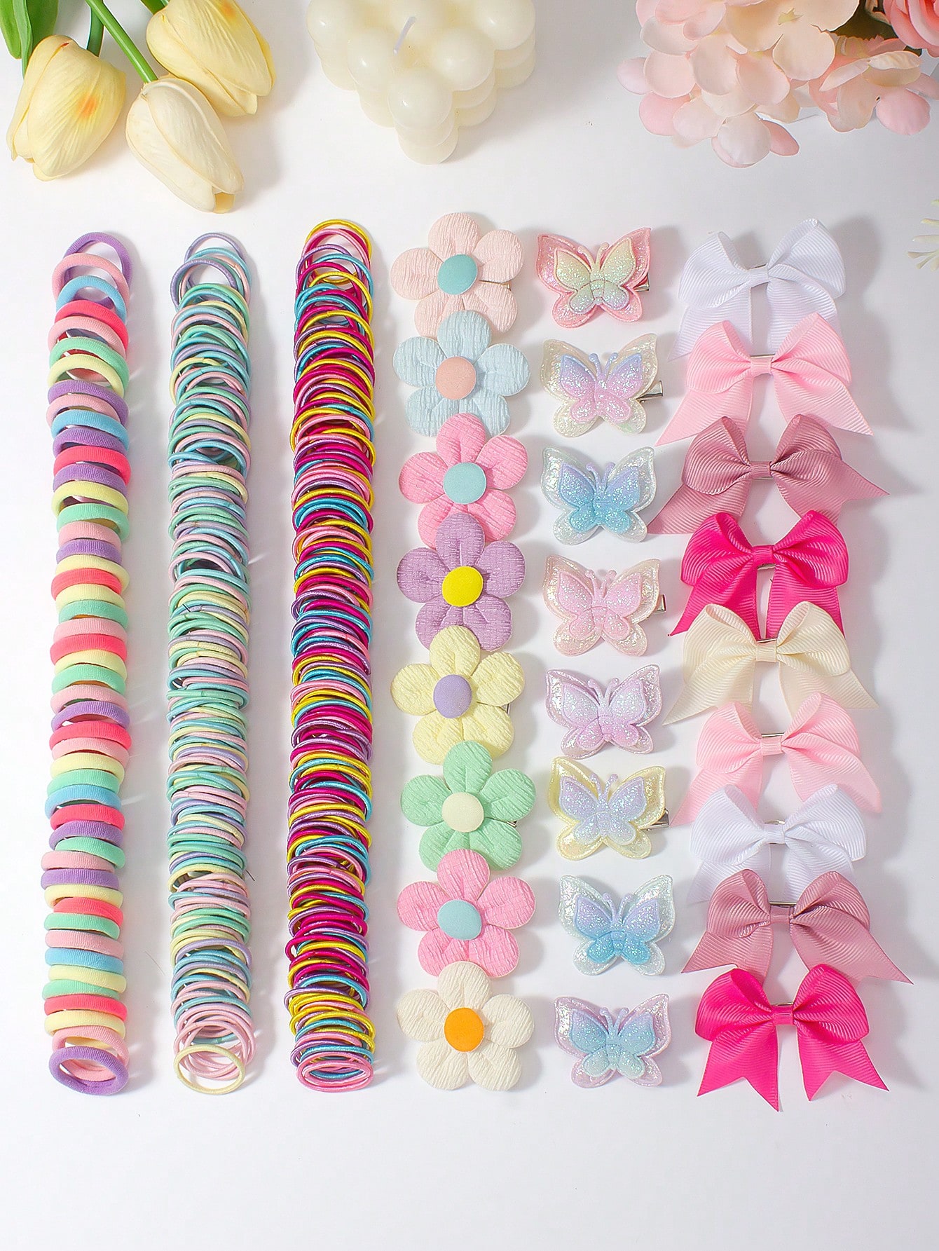 طقم إكسسوارات شعر بناتي ملون يحتوي على ربطات، مشاب...