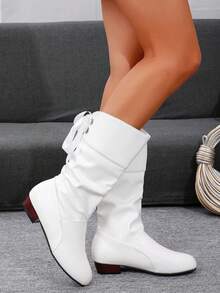 Sznurowane kokardki krótkie, czarne płaskie buty do połowy łydki, eleganckie słodkie buty, krótkie sznurowane buty, jednolity kolor syntetycznej skóry, płaskie podwyższone wygodne codzienne skórzane buty, grube kalosze na obcasie, damskie kalosze, buty, niski obcas 2025 jesień/zima nowe grube dno wodoodporne krótkie buty na platformie, duże buty z marszczeniami, damskie buty na kwadratowym obcasie, eleganckie okrągłe noski wygodne uniwersalne słodkie białe buty