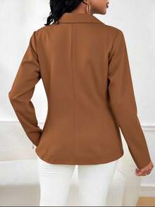 Women's Tailored Blazer Fake Pocket With Lined Buttons Double Pocket Simple Elegant - màu nâu - Xem 3