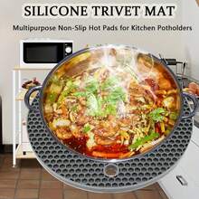 4 片装硅胶隔热垫，适用于热锅热碗。隔热台面垫，可用作餐垫、厨房台面垫、勺托和大号杯垫，4 片灰色（2 片方形 + 2 片圆形），4 片黑色隔热餐垫/杯垫。 - 灰色 方圓款 - 查看 3