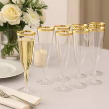 30 Plastic Classic Champagne Disposable Flutes For Parties Plastic Cups Wedding Party Toasting Cocktail Cups Bulk Party Pack Gold Rim 01 - 金邊 - 查看 3