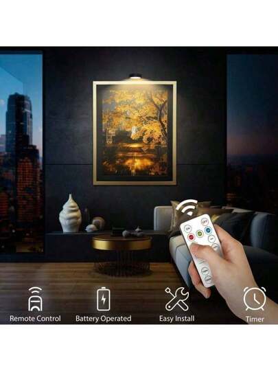 1/3 Pcs Goud Battery Powered Painting Lights, Magnetic LED Lights Remote Dimming Timer, Lighting Modes Art Display Frame Painting, ative Living Room, Kitchen, Hallway, Wedding Staircase ations, Indoor ating Contemporary Metal Finishes Dimmable Lighting, Energy Efficient, Bedroom, Home 150mAh view 7