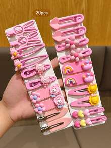 20pcs Cute Cartoon Pink Hair Clips, Suitable For Everyday Use - Pink - View 5