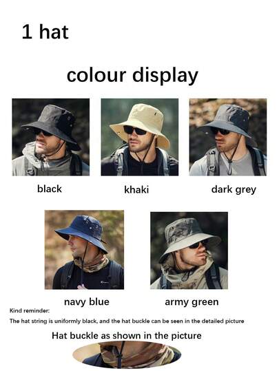 1pc Unisex Foldable Wide Brim Sun Hat, Suitable For Outdoor Fishing Camping Hiking, UV Protection, Cowboy Style Sunhat With Adjustable Strap