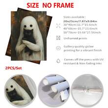 2 件鬼抱着黑猫墙壁艺术、万圣节哥特式海报、恐怖鬼魂印刷品、恐怖猫插图黑暗艺术装饰、图书馆帆布印刷品、墙壁艺术、海报、带框架的墙壁艺术、万圣节家居装饰，适用于客厅、卧室、办公室等 - 非常适合节日、壁画、海报、生日礼物、毕业礼物 - 帆布材料（可选框架）