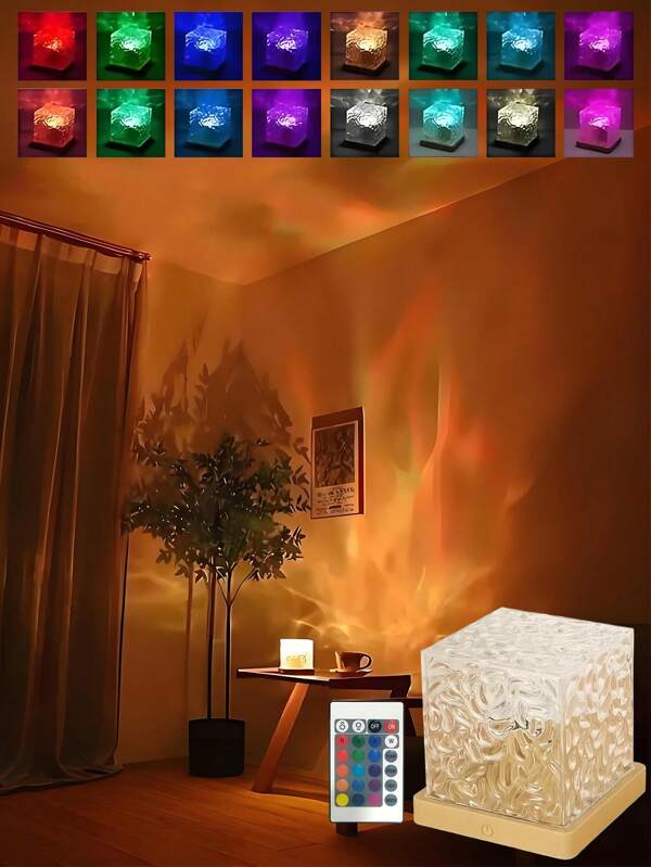 1pc LED Table Lamp, USB Aurora Projector With Touch Control, Wave Ceiling Projector With Remote, 16-Color Wave Night Light For Room Decor, Modern Style, Plastic Material, Remote Control, Dimmable Lighting, USB Powered, Suitable For Bedroom, Living Room, Office, Kitchen, Bathroom, Desk Lamp, Bedroom Night Light, Room Decor