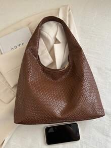 时尚女士编织新月形单肩包，PU 皮革，带零钱包，适合购物、钱包、年轻女士、女大学生、办公室职员，非常适合办公室、大学、工作、商务、通勤、户外活动、旅行和徒步旅行 - 棕色 - 查看 7