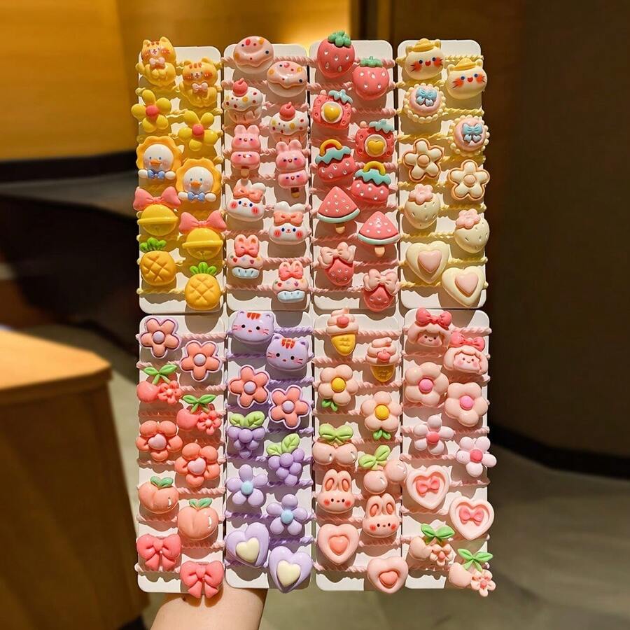 80pcs Niñas Dulce Dibujos Animados Flores Donas Pastel Decoración Lazos para el Cabello Conjuntos de Bandas para el Cabello, Elección ideal para Regalos - 80 Piezas de Colores de Caramelo - Ver 1