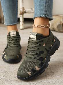 Women's Solid Color Mesh Camouflage Lace-Up Casual Sneakers, Versatile And Lightweight For All Seasons