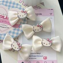 Sanrio 2pcs Hello Kitty Bow Hairclips - Essential For Princess Hairstyle, Cute Cartoon Bangs Accessory, Paired With Soft Color And Adorable Bow, Hello Kitty Decor, Playful Hairstyle Ornament, Perfect Birthday, Graduation And Holiday Gift For Girlfriends And Friends Back To School