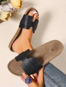 Dép xăng đan đế dày kiểu mới, dép lê La Mã thời trang thường ngày cho nữ, màu đen, thoải mái cho mùa hè và trang phục đi biển. - màu đen - Xem 2