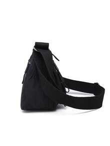 Bolso de hombro de nailon casual con correa ajustable, diseño de múltiples compartimentos, unicolor, cierre con cremallera, forro de poliéster, ligero y adecuado para uso diario - Negro - Ver 7