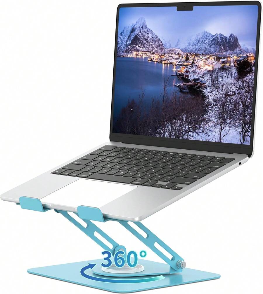 Soporte para portátil de escritorio con base giratoria de 360°, soporte para portátil ajustable de varios ángulos, atril para portátil plegable compatible con PC de 10 a 15.6 pulgadas, color azul - Azul - Ver 1
