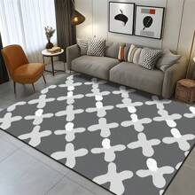 1pc Luxurious Retro Pattern Print Carpet, 1100g High-Density Faux Cashmere + TPR Washable Bottom, 0.6cm Thick, Classic Vintage Minimalist Elements, Soft Plush Area Rug, Suitable For Outdoor, Entrance, Living Room, Bedroom, Laundry Room, Bathroom, Machine Washable All-Season Large Size Mat, Home Decor