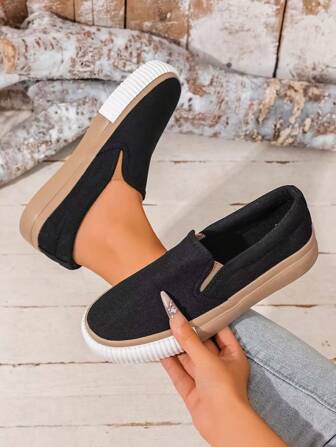 新款一脚蹬平底帆布鞋，舒适乐福鞋，步行鞋，时尚休闲运动鞋