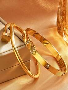 2pcs Fashion 18K Gold Plated Stainless Steel Four-Leaf Clover Nail Bracelet, Suitable For Women's Party, Daily Wear, European And American Style, Personalized, Generous, Luxury Cubic Zirconia Wristband, Wedding Jewelry Set, Gift For Girls, Women, Relatives, Friends, Beautiful Wedding, Birthday, Valentine's Day, Mom, Mother, Mother's Day, Gift