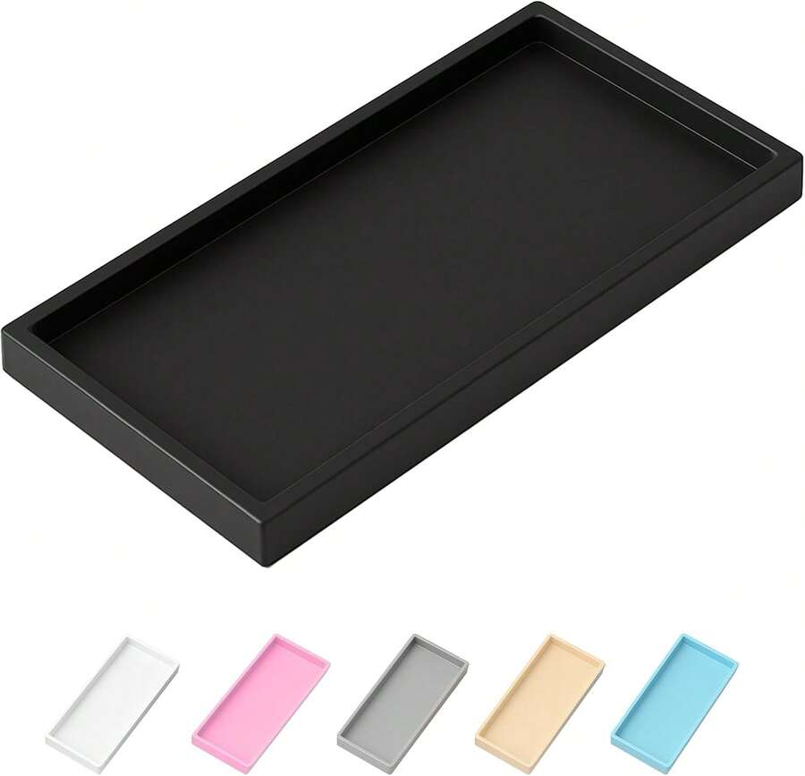 Vanity And Bathroom Tray, 7.7" ABS Countertop Organizer,Waterproof Vanity Tray For Toilet Tank,Perfume,Soap,Keys,Bathroom Accessories,Kitchen And Bath Trays,Non Slip Small Trays,Black - Black - View 1