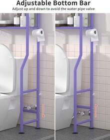 3-Tier Over The Toilet Storage, Freestanding Metal Bathroom Shelves With 4 Hooks, Over Toilet Storage Shelf With Paper Holder, Above The Toilet Shelf For Bathroom Storage, Purple - 紫色 - 查看 6