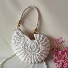 New Handmade Woven Minimalist Shell Handbag, Milky White - Beige - View 3