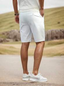 Men's Fashion Golf Casual Outdoor Shorts, Breathable Durable Versatile Knee-Length Bermuda Shorts, Solid Color Men Shorts - White - View 3