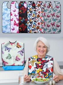 1pc Reusable Waterproof Adult Bib, Machine Washable With Crumb Catcher, Snap Closure And Adjustable Neck, Suitable For Elderly, Men And Women For Dining, Cleaning Protection In Summer - Multicolor - View 9