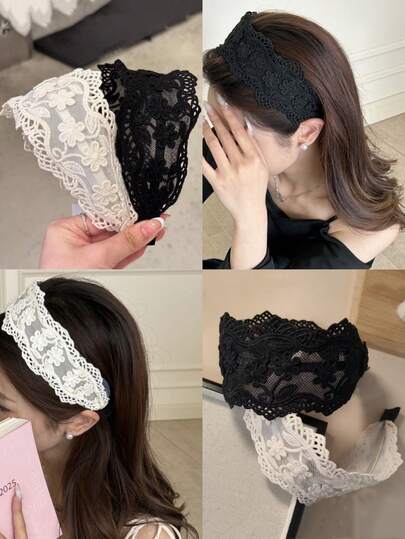 2 Stücke Damen Französischer eleganter Stil minimalistischer schwarzer & weißer Spitzen Haarreif, vielseitig einsetzbar für Alltag, Zuhause, Schule, Strand, Sommerurlaub, Arbeit, Party, Festliche Anlässe, Geschenk zum Geburtstag, Neujahr, Valentinstag, Muttertag, Lehrertag, Hochzeit, Musikfestival, Abschluss, Sommerurlaub, Strandaccessoires, Haarzubehör, Haarband, Stirnbänder, Haarband für Damen Kopfschmuck