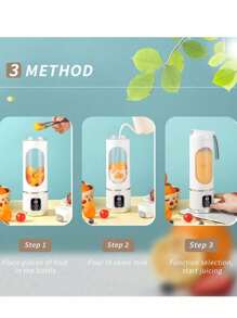RAF 1 pieza Licuadora portátil inalámbrica de 450ml, máquina exprimidora eléctrica, licuadora de frutas mini recargable USB con 10 cuchillas y doble taza, licuadora multifuncional para procesar alimentos en casa u outdoors, perfecta para verduras, frutas y batidos
