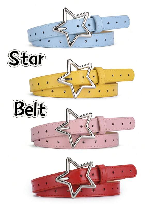 1pc Pentagram Alloy Buckle Belt, Minimalist Versatile Star Design Full Hole Dress Jeans Leather Belt