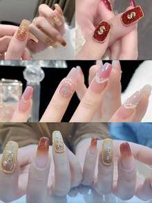 Bộ trang sức móng tay bằng dây xích kim loại hỗn hợp 6 món/bộ, trang trí móng tay bằng dây xích màu xám và kim loại súng, phụ kiện làm móng, đồ trang trí móng, đồ trang trí móng, đá quý làm móng - Vàng - Xem 4
