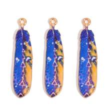 8pcs Mixed Bohemian Style Feather & Dye-Print Metal Small Pendants For Women's Bracelet, Earring, Necklace, Dream Catcher, Keychain