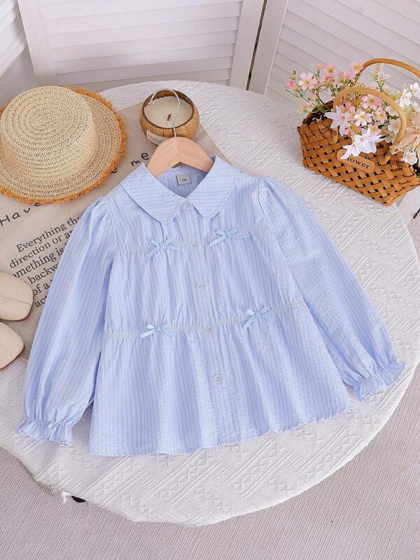 Girls' Blue Striped Collared School Shirt