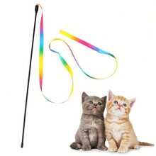 Double-Sided Rainbow Ribbon Cat Teaser Wand, Cat Toy, Pet Toy, Essential Gift, Cat Feather Toy - Multicolor - View 5