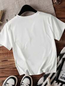 Camiseta casual de mujer con estampado gráfico de limón, camiseta de manga corta con estampado de frutas - Blanco - Ver 8