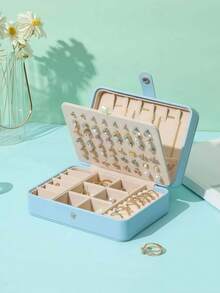 New Day Star & Moon Lantern Jewelry Box, 1pc Portable PU Leather Jewelry Storage Box, Double Layer Simple Earring Ring Necklace Bracelet Organizer, Perfect Gift For Women For Women Storage Organizer Travel Essentials Father Gift - 彩色 - 查看 12