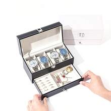 PU 皮革双层珠宝盒，适用于手表、戒指、手镯、手表展示收纳盒，女士收纳整理器，旅行必需品，返校宿舍收纳，秋季装饰