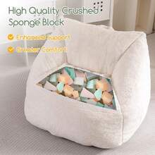Sillón Puff Para Adultos Y Niños Con Reposabrazos, Sofá Mullido Y Perezoso Con Asa, Relleno De Relleno Suave, Cómodo Y Acogedor Sofá De Suelo Con Silla Decorativa De Bolsillo Para Sala De - Beige - View 7