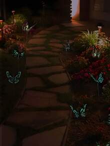 20 件 - 充满活力的发光 3D 蝴蝶花园桩 - 蝴蝶地桩适用于户外露台花盆、露台、花盆和盆景发光彩色装饰、园艺装扮 - 由耐用的聚氯乙烯制成，情人节现代家居装饰 - 彩色 - 查看 6