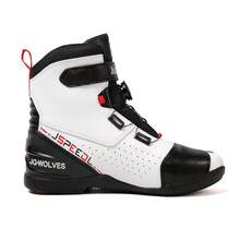 Botas de motocicleta para primavera/verano, con parte superior de cuero sintético de alta, suela de goma con excelente agarre y soporte de tobillo, adecuadas para entusiastas del todoterreno y la pista de carreras, zapatos de motocicleta unisex, botas de caña alta - Blanco - Ver 6