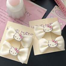 Sanrio 2pcs Hello Kitty Bow Hairclips - Essential For Princess Hairstyle, Cute Cartoon Bangs Accessory, Paired With Soft Color And Adorable Bow, Hello Kitty Decor, Playful Hairstyle Ornament, Perfect Birthday, Graduation And Holiday Gift For Girlfriends And Friends Back To School