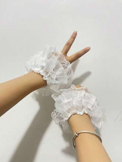 1 Pair Lolita Style Short Lace Cuffs, Soft Girl Fashion Accessories Decorative Cuffs